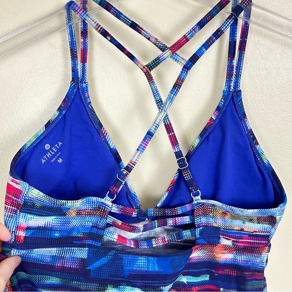 ATHLETHA Tankini Top Colorful Geometric Stripe Strappy Crossover Back, Size M - Picture 10 of 11